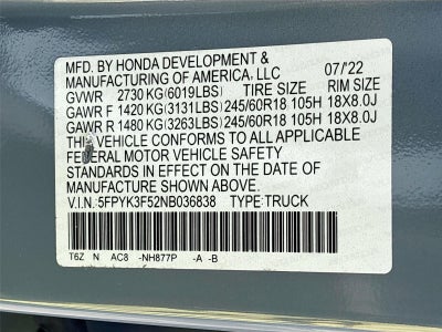 2022 Honda Ridgeline RTL