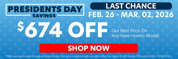 Presidents Day Savings Last Chance! - $674 off Our already low best price first. Feb. 26 - Mar. 02, 2026. Show Now!