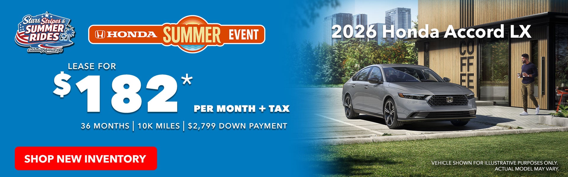 2026 Honda Accord LX: $182/mo +tax - 36 mos. | 10k miles