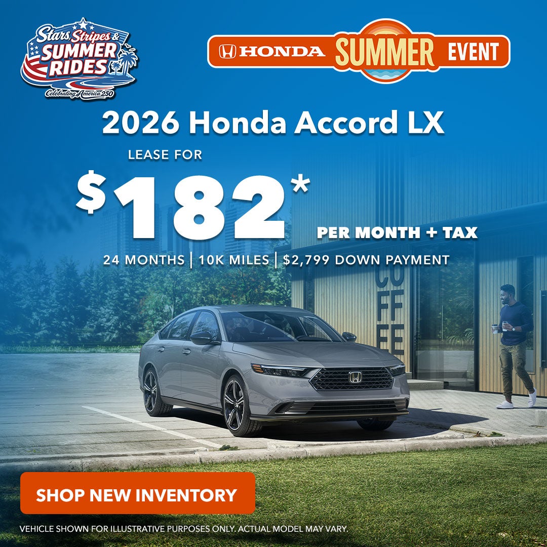 2026 Honda Accord LX: $182/mo +tax - 36 mos. | 10k miles