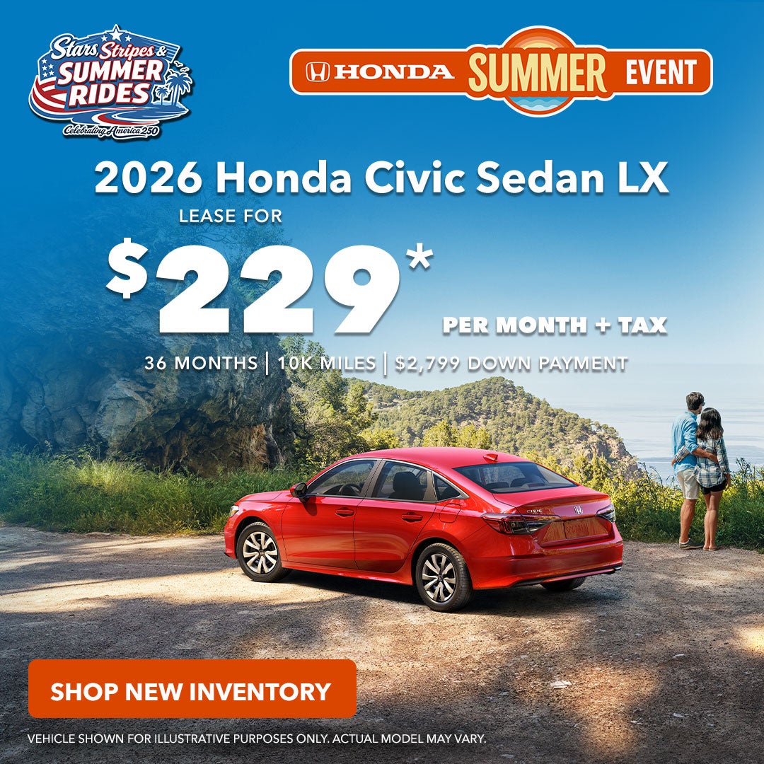 2026 Honda Civic Sedan LX: $229/mo+tax - 36 mos. | 10k miles