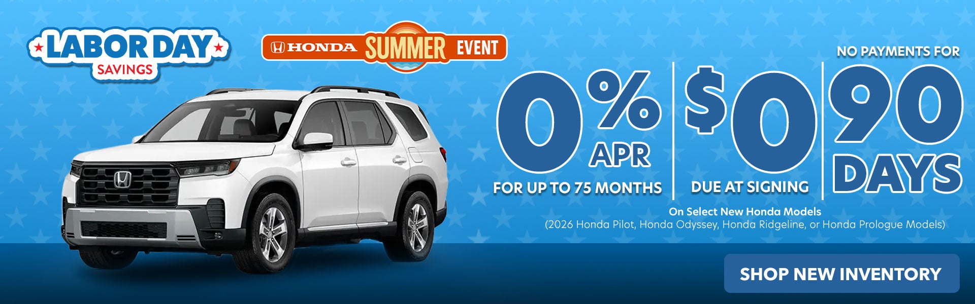 0% APR for up to 75 Months on Select New Honda