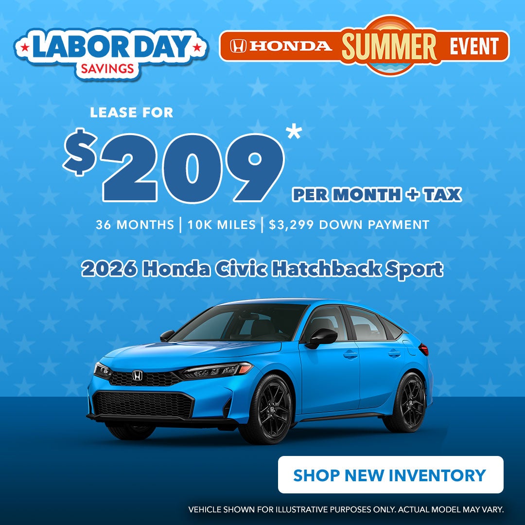 2026 Honda Civic Sport HB: $209/mo+tax - 36 mos. | 10k miles