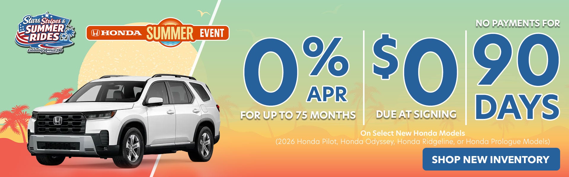 0% APR for up to 75 Months on Select New Honda