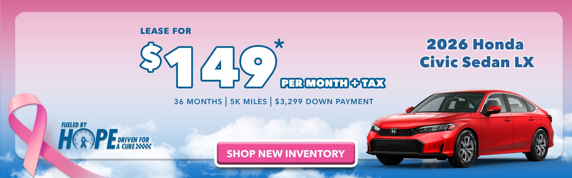 Lease a 2026 Honda Civic Sedan LX for $149/mo